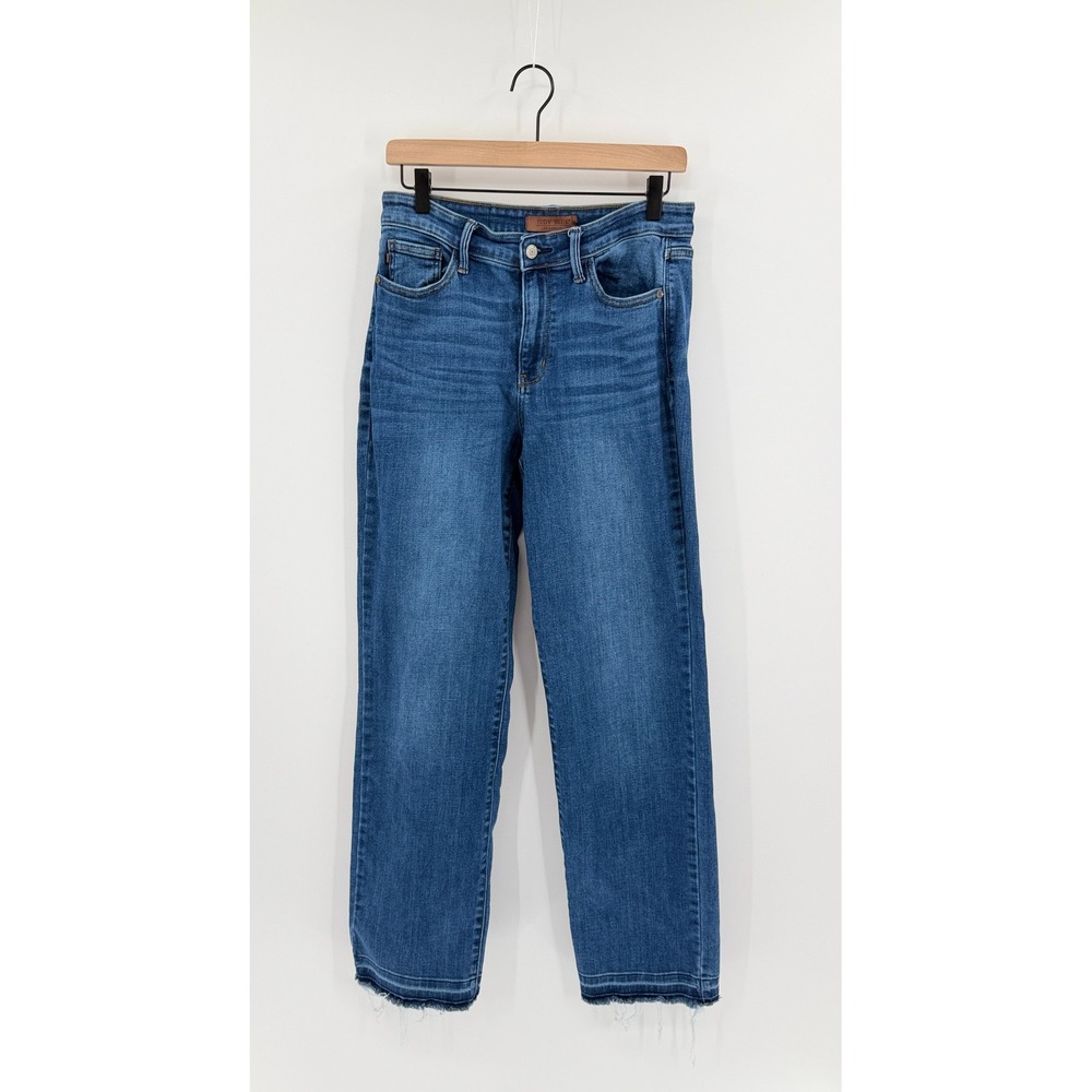 Judy Blue Dad Jean Straight Leg Raw Hem Medium Wash Denim 9/29 Everyday Wear
